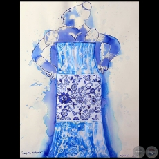 Mujer Ánfora - Serie AZUL dibujo sobre papel de Ricardo Migliorisi - Año: 2018